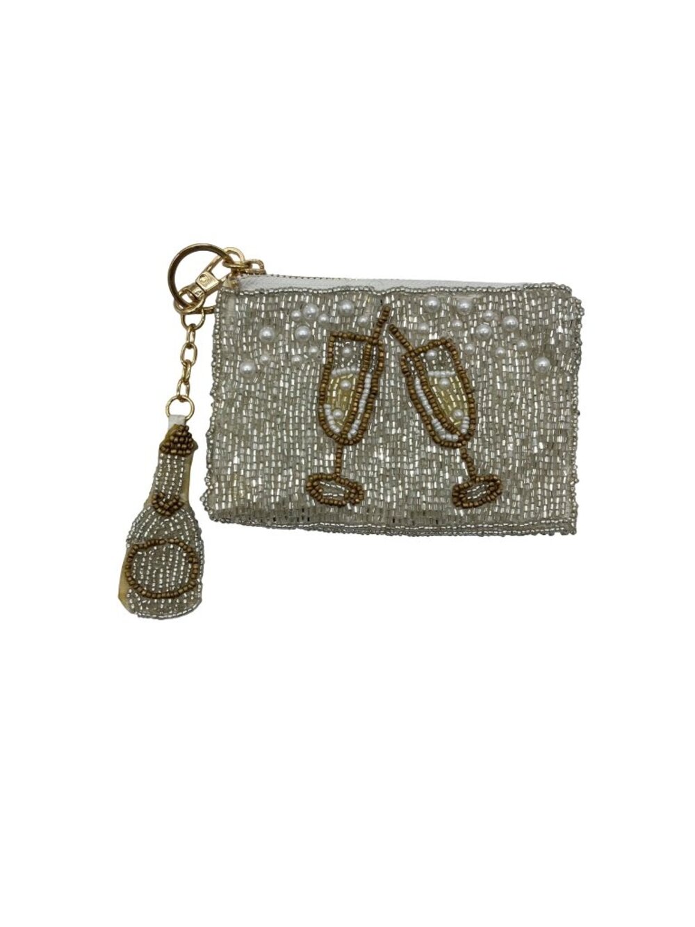 On 34th Hand Beaded Champagne Toast Beaded Coin Purse